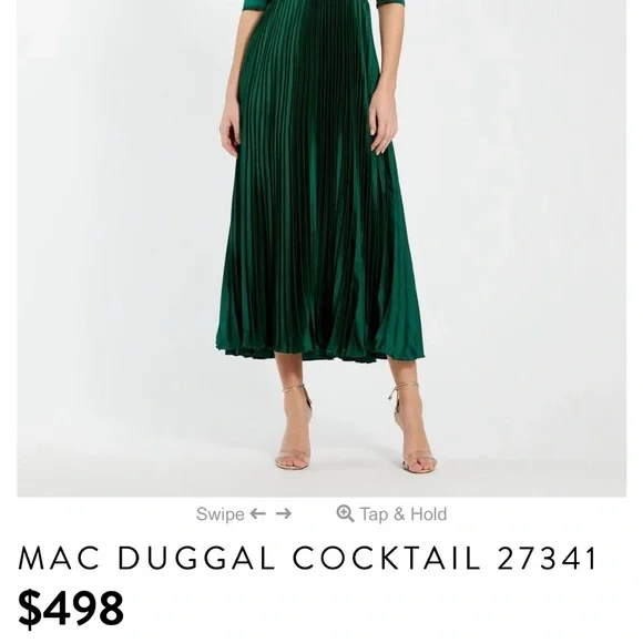 Mac Duggal Green Pleated Midi Dress - threedaughtersproperties.com